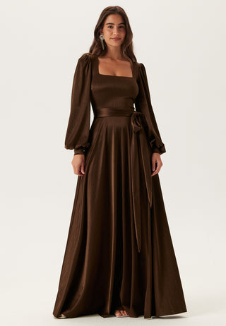 Satin Volume Sleeve Maxi Dress