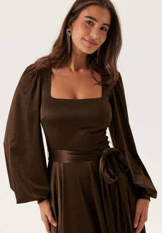 Satin Volume Sleeve Maxi Dress