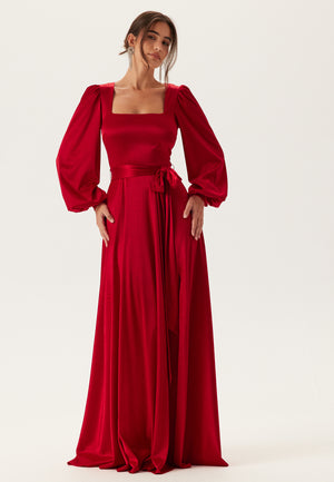Satin Volume Sleeve Maxi Dress