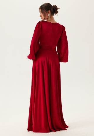 Satin Volume Sleeve Maxi Dress
