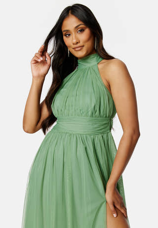 Tie Neck Maxi Dress With Split