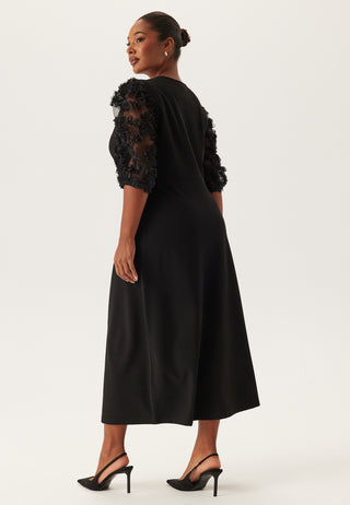 3D Floral Sleeve Midi Dress