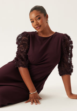 3D Floral Sleeve Midi Dress