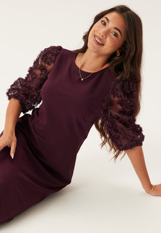 3D Floral Sleeve Midi Dress