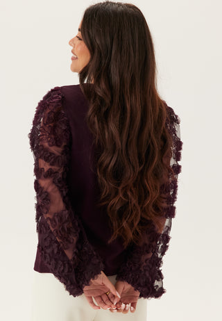 3D Floral Sleeve V-neck Top