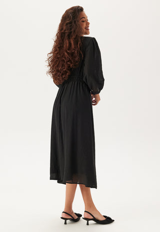 Balloon Sleeve Structured Midi Dress