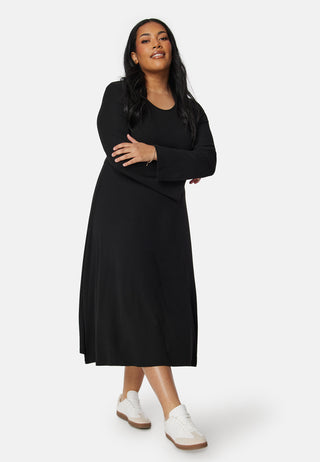 Soft Rib Slit Midi Dress