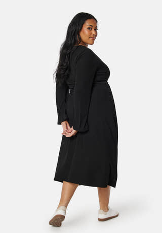 Soft Rib Slit Midi Dress