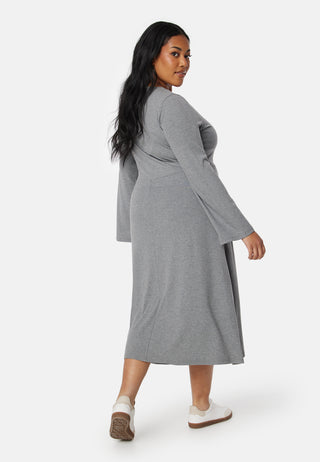 Soft Rib Slit Midi Dress