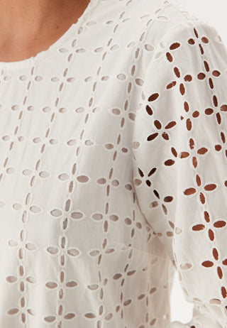 Broderie Anglaise kjole med rund hals