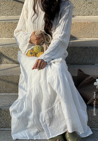 Cotton Dobby Dot Maxi Skirt