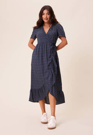 Evie Puff Sleeve Midi Wrap Dress