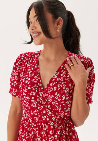 Evie Puff Sleeve Midi Wrap Dress