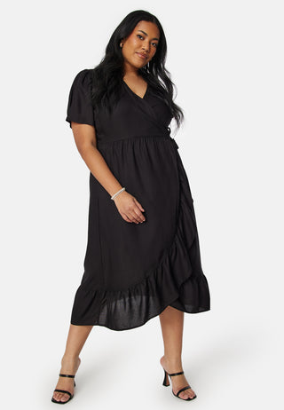 Evie Puff Sleeve Midi Wrap Dress