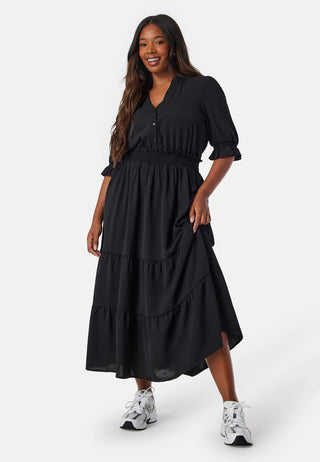 Frill Neck Tiered Maxi Dress