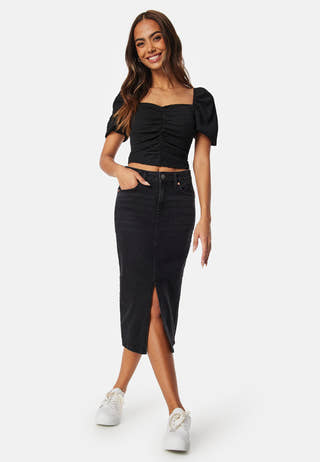 Denim Midi Slit Skirt