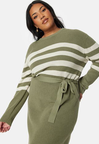 Striped O-neck  Knitted Dress