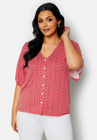 Malini button frill top