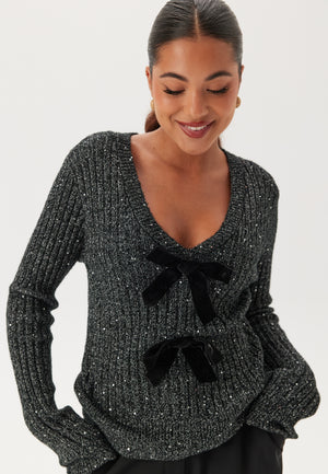 Sparkling Knitted Bow Sweater