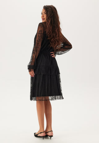 Tiered Puff Sleeve Lace Midi Dress