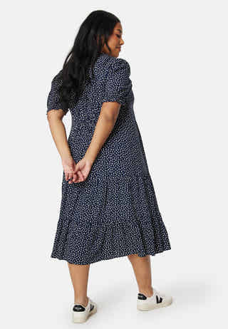 Puff Sleeve Viscose Midi Dress
