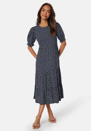 Puff Sleeve Viscose Midi Dress