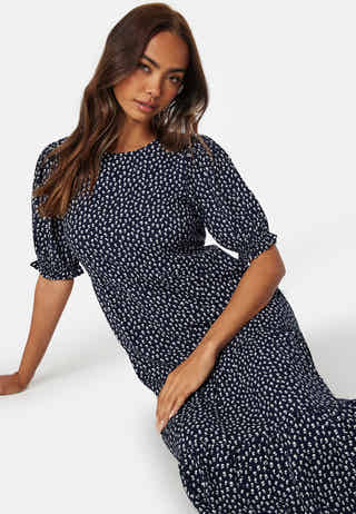 Puff Sleeve Viscose Midi Dress
