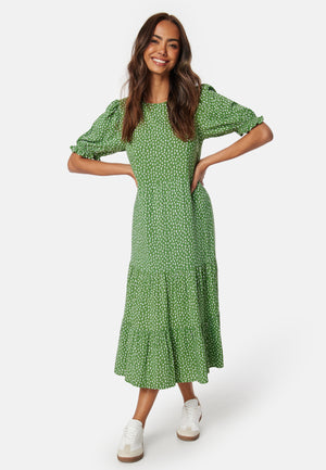 Puff Sleeve Viscose Midi Dress