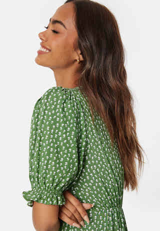 Puff Sleeve Viscose Midi Dress