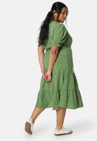 Puff Sleeve Viscose Midi Dress
