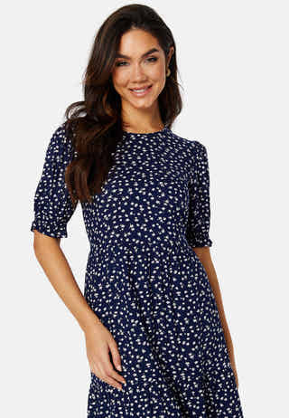 Puff Sleeve Viscose Midi Dress