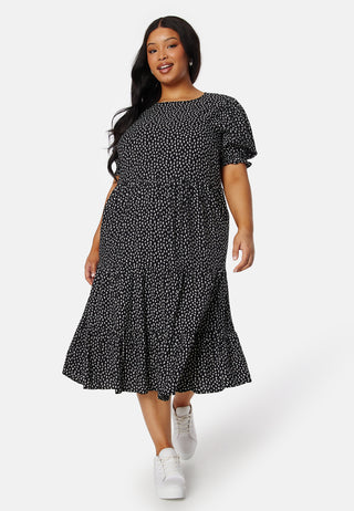 Puff Sleeve Viscose Midi Dress