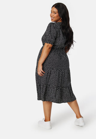Puff Sleeve Viscose Midi Dress