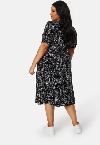 Puff Sleeve Viscose Midi Dress