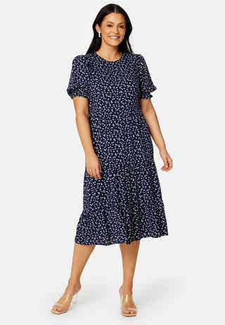 Puff Sleeve Viscose Midi Dress