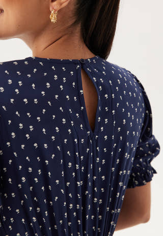 Puff Sleeve Viscose Midi Dress