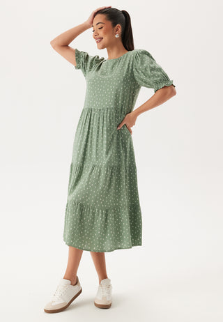 Puff Sleeve Viscose Midi Dress