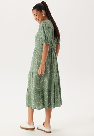 Puff Sleeve Viscose Midi Dress