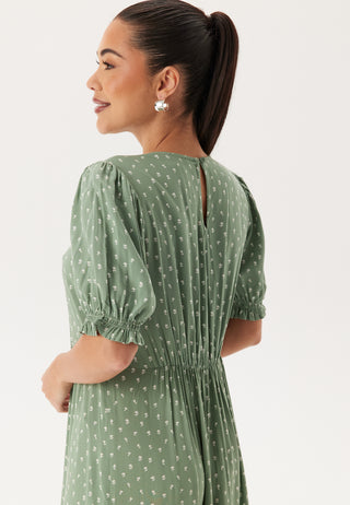 Puff Sleeve Viscose Midi Dress