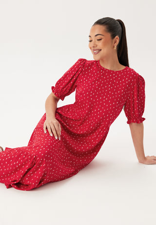 Puff Sleeve Viscose Midi Dress