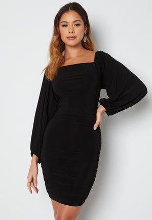 Balloon Sleeve Rouched Mini Dress