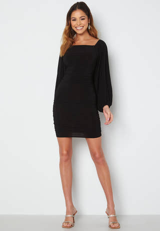 Balloon Sleeve Rouched Mini Dress