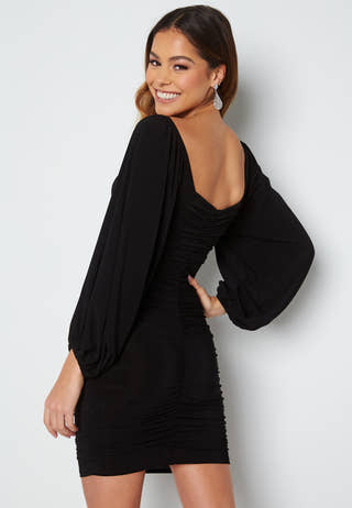 Balloon Sleeve Rouched Mini Dress