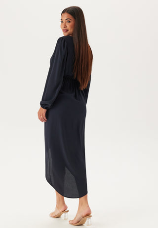 Balloon Sleeve Wrap Front Maxi Dress
