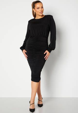 Long Sleeve Rouched Midi Dress