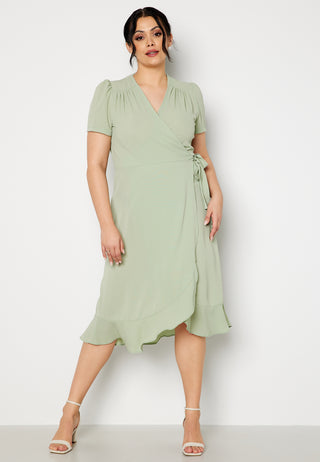 Short Sleeve Wrap Frill Curve Dress