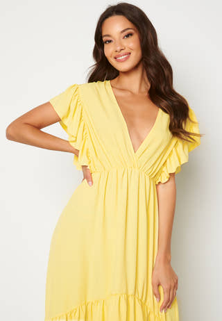 Frill Sleeve V Neck Midaxi Dress