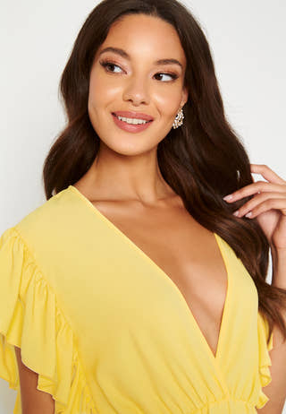 Frill Sleeve V Neck Midaxi Dress
