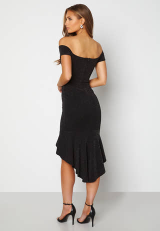 Glitter Off Shoulder Frill High Low Dress