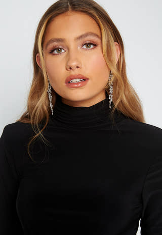 High Neck Rouch Maxi Dress